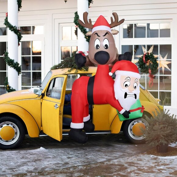 🆕7.2FT Christmas Inflatable Reindeer Holding Santa in The Mouth Decoration - Picture 9 of 10